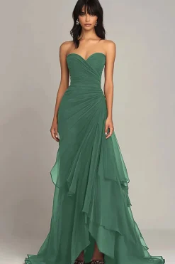 Dark Brown Sweetheart Ruched Ruffled Formal Dress