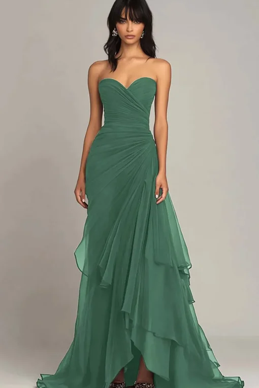Dark Brown Sweetheart Ruched Ruffled Formal Dress