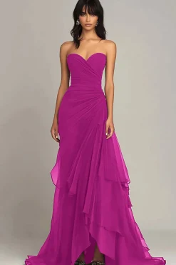 Dark Brown Sweetheart Ruched Ruffled Formal Dress
