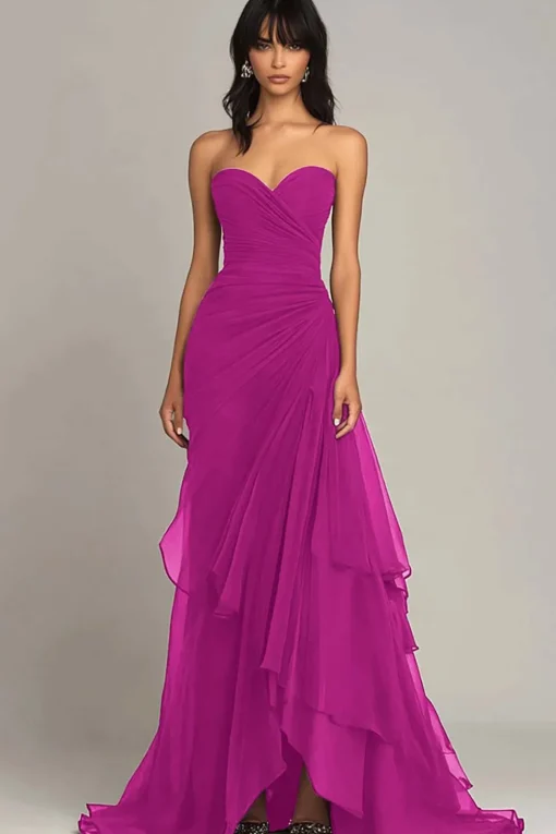 Dark Brown Sweetheart Ruched Ruffled Formal Dress