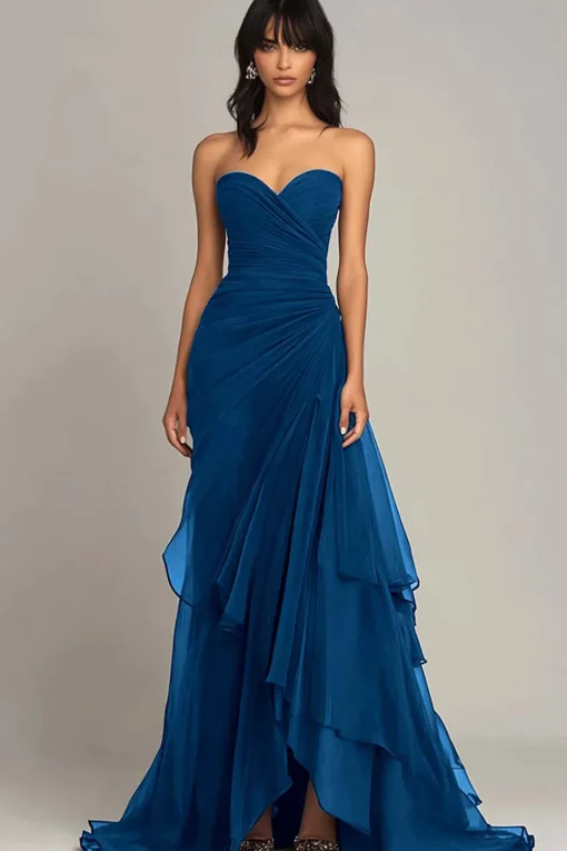 Dark Brown Sweetheart Ruched Ruffled Formal Dress