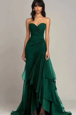 Dark Brown Sweetheart Ruched Ruffled Formal Dress