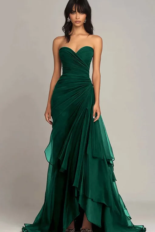 Dark Brown Sweetheart Ruched Ruffled Formal Dress