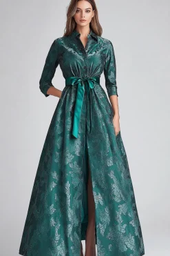 Dark Green Floral A Line Mother of Bride Dress with Pockets