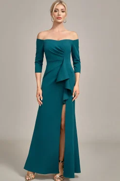 Dark Green Mermaid Off The Shoulder Cascading Ruffled Mother Of The Bride Dress