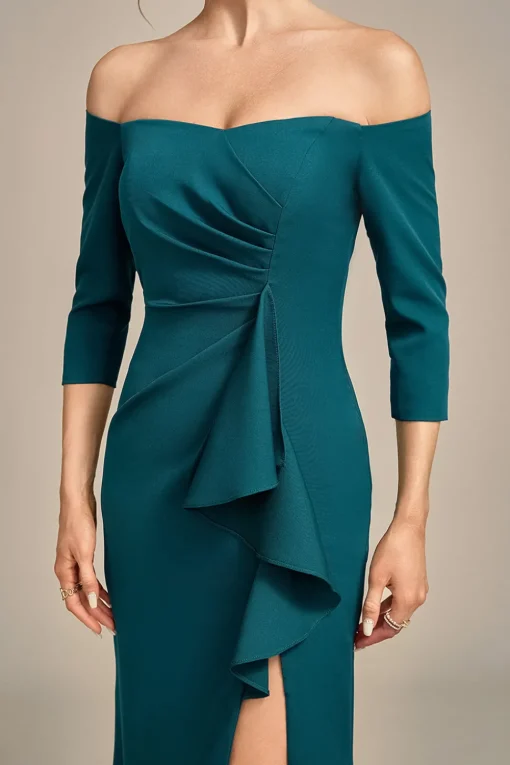 Dark Green Mermaid Off The Shoulder Cascading Ruffled Mother Of The Bride Dress