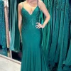 Dark Green Mermaid Sparkly Beaded Spaghetti Staps Long Prom Dress
