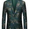 Dark Green Notched Lapel Embroidered Men's Prom Blazer
