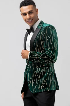 Dark Green Peak Lapel One Button Men's Blazer