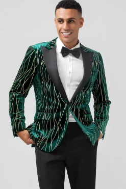 Dark Green Peak Lapel One Button Men's Blazer