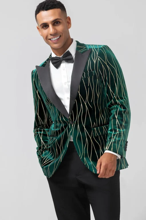 Dark Green Peak Lapel One Button Men's Blazer