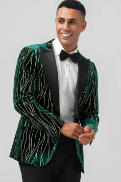 Dark Green Peak Lapel One Button Men's Blazer