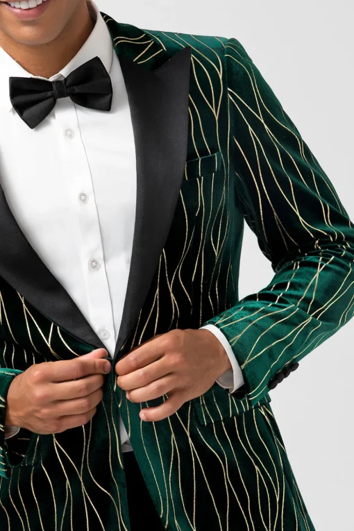 Dark Green Peak Lapel One Button Men's Blazer