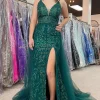 Dark Green Sequins Mermaid Prom Dress with Slit