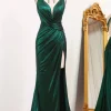 Dark Green Spaghetti Straps Mermaid Long Prom Dress with Slit