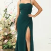 Dark Green Spaghetti Straps Wedding Guest Dress with Slit
