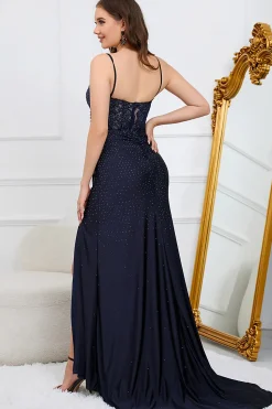 Dark Green Spaghetti Straps Mermaid Prom Dress with Beading