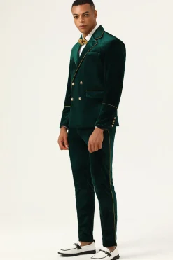Dark Green Velvet 2 Piece Men's Prom Suits