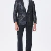 Dark Navy Jacquard Shawl Lapel Men's Prom Blazer