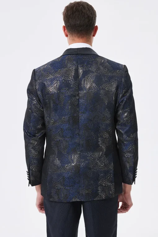Dark Navy Jacquard Shawl Lapel Men's Prom Blazer