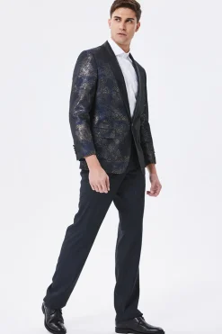 Dark Navy Jacquard Shawl Lapel Men's Prom Blazer