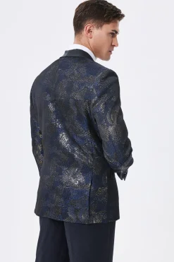 Dark Navy Jacquard Shawl Lapel Men's Prom Blazer