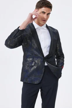Dark Navy Jacquard Shawl Lapel Men's Prom Blazer