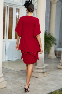 Dark Red Two Piece Mother of the Bride Dress with Lace