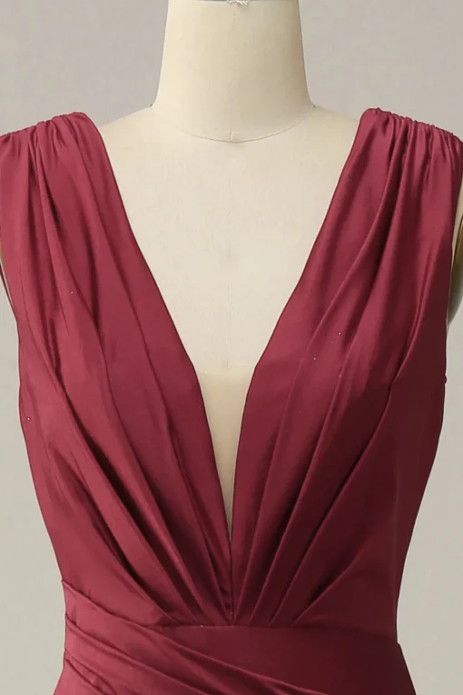 Deep V-neck Burgundy Mermaid Prom Dress with Ruffles