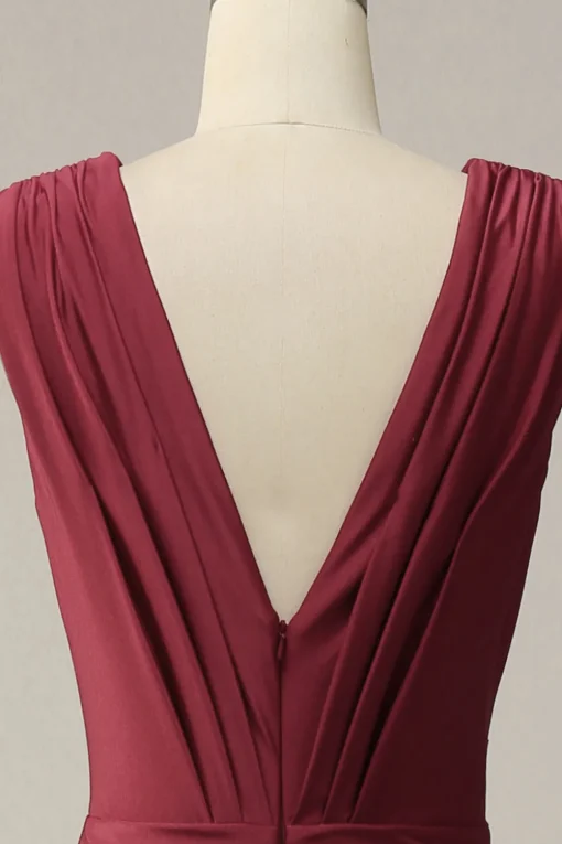 Deep V-neck Burgundy Mermaid Prom Dress with Ruffles