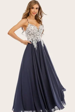 Dusty Blue Long Chiffon Prom Dress with Lace