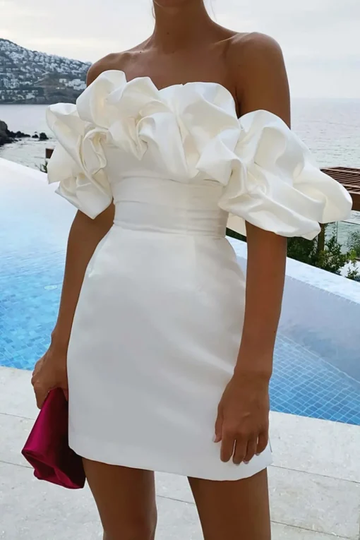 Elegant Bodycon Off the Shoulder Mini White Graduation Dress