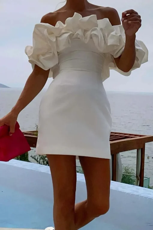Elegant Bodycon Off the Shoulder Mini White Graduation Dress