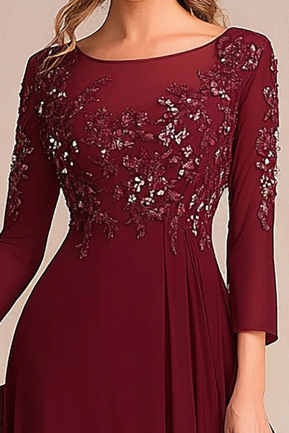 Elegant Burgundy A Line Long Sleeve Mother Of Bride Dress With Appliques