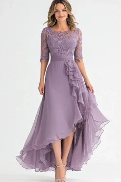 Elegant Grey Purple A Line Tulle Mother Of Bride Dress With Ruffles