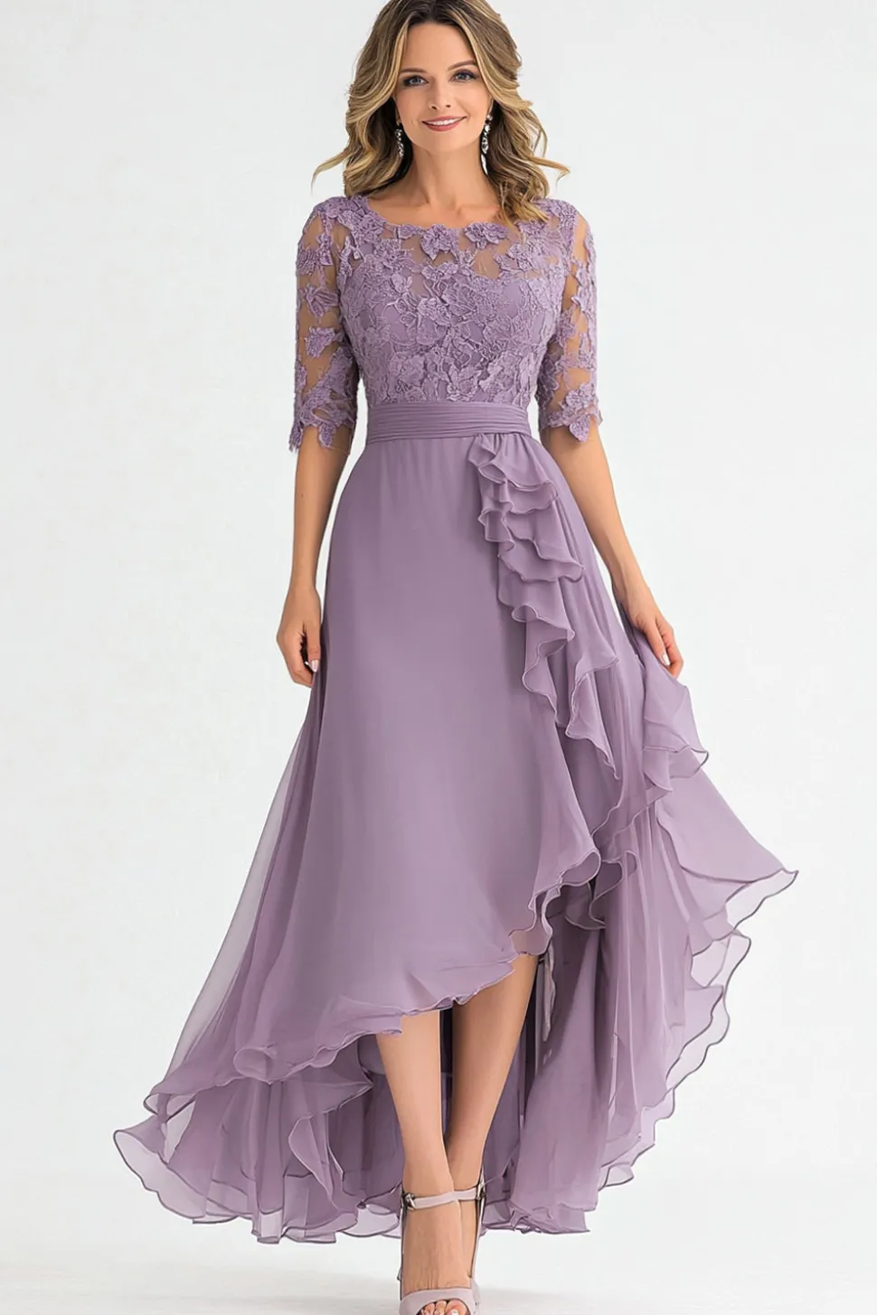 Elegant Grey Purple A Line Tulle Mother Of Bride Dress With Ruffles