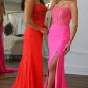 Fuchsia Corset Mermaid Spaghetti Straps Long Prom Dress with Slit