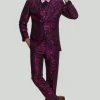Fuchsia Floral Jacquard 3 Piece Men's Prom Suits