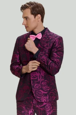 Fuchsia Floral Jacquard 3 Piece Men's Prom Suits