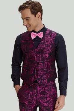 Fuchsia Floral Jacquard 3 Piece Men's Prom Suits