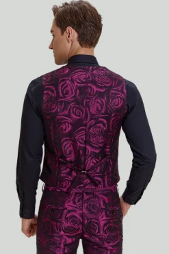 Fuchsia Floral Jacquard 3 Piece Men's Prom Suits