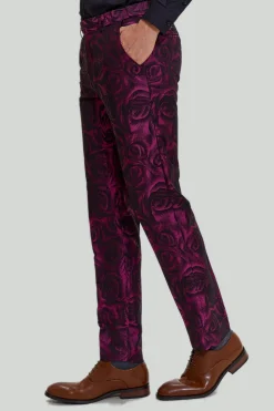 Fuchsia Floral Jacquard 3 Piece Men's Prom Suits