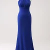 Glitter Blue Halter Bodycon Mermaid Bridesmaid Dress