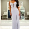 Glitter Lilac Mermaid Beaded Cut Out Long Corset Prom Dress with Slit