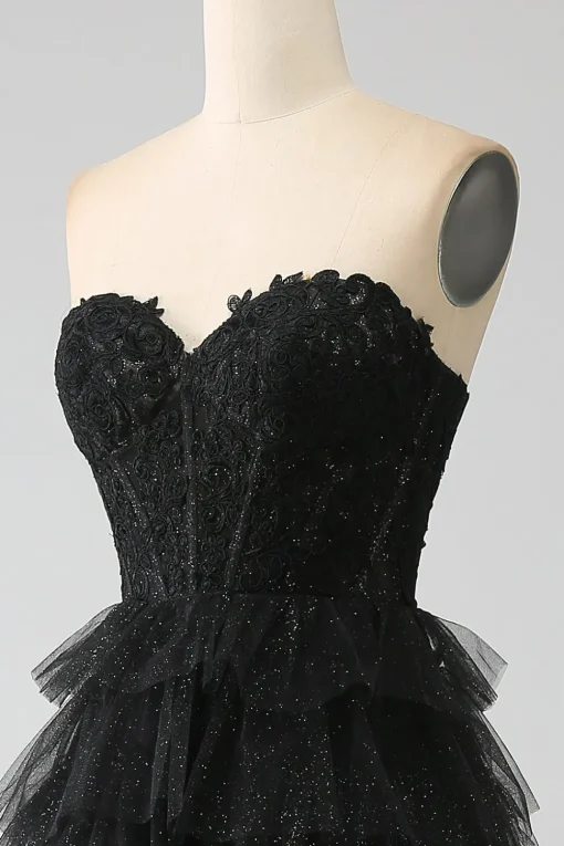 Glitter Sweetheart Black Corset Prom Dress with Slit