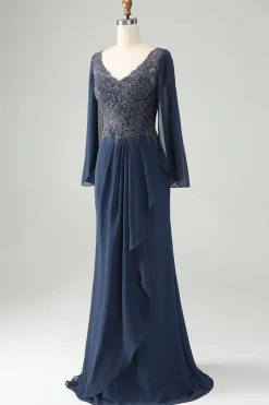 Glitter Twilight Mermaid V Neck Beaded Mother of Bride Dress with Appliques