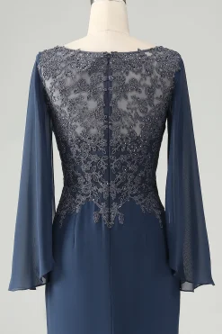 Glitter Twilight Mermaid V Neck Beaded Mother of Bride Dress with Appliques