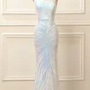 Glitter White One Shoulder Sequins Prom Dress