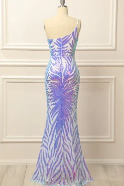 Glitter White One Shoulder Sequins Prom Dress