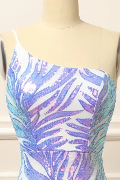 Glitter White One Shoulder Sequins Prom Dress